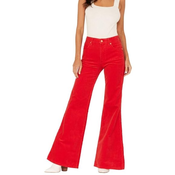 NWT Wrangler Wanderer High Rise Flare Corduroy Jeans Red 24x30 - Picture 1 of 6
